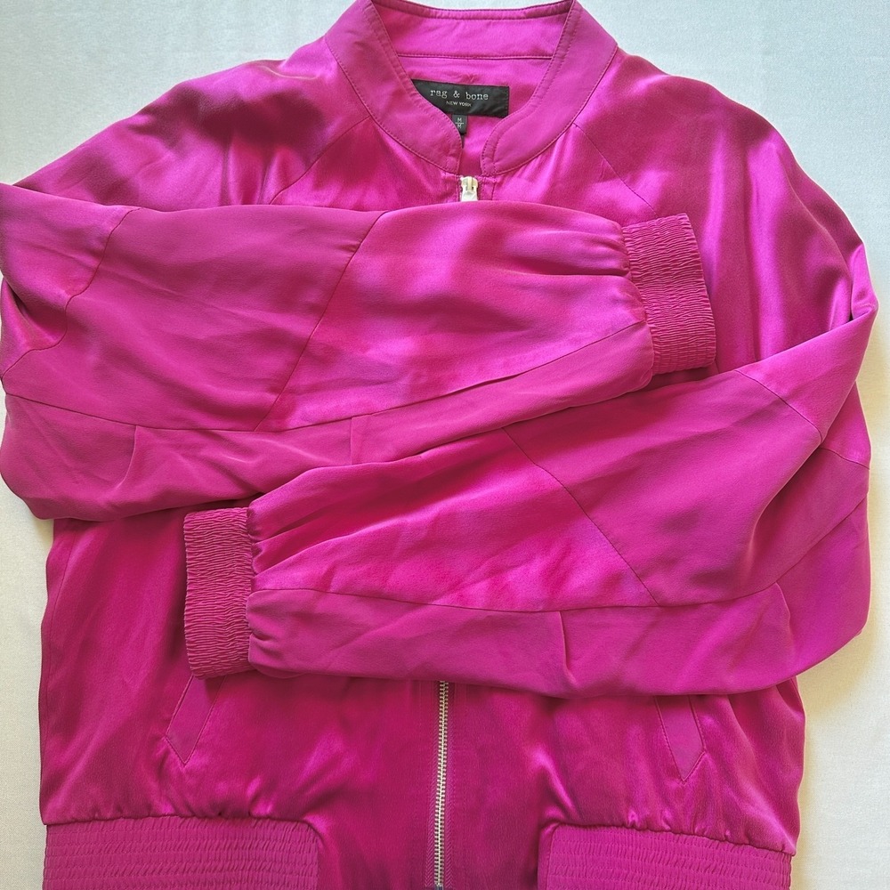 Rag & Bone Trail Silk Track Jacket Womens M Deep Pink Designer Luxury Athleisure - Picture 9 of 12